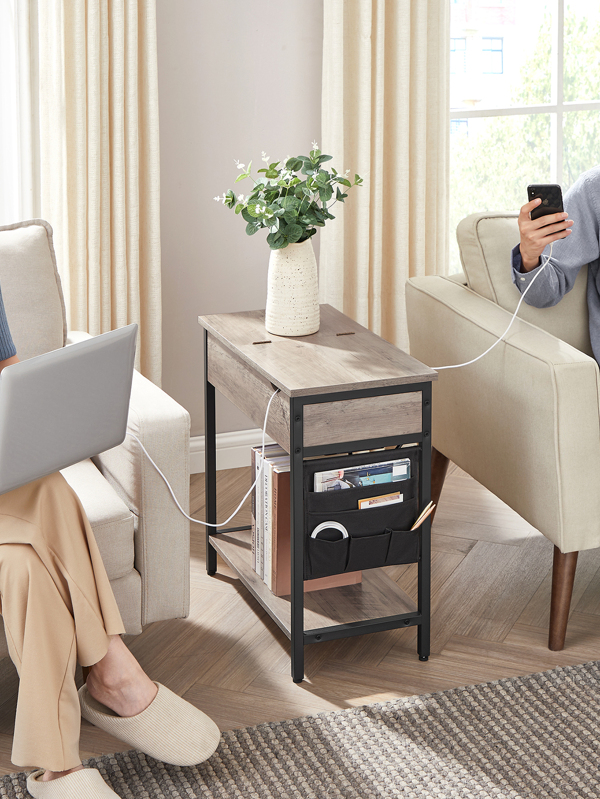 VASAGLE Side Table with Storage, End Table with USB Ports and Outlets