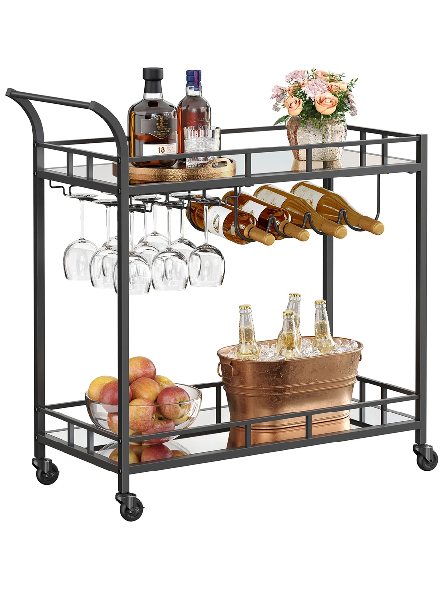 VASAGLE Bar Cart , Home Bar Serving Cart, Wine Cart with 2 Mirrored