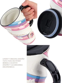 Unicorn And Fruit Ceramic Mug With Lid For Coffee Or Tea Spiral Design Gift Home Decoration - 珊瑚粉 - 查看 3
