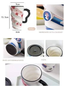 Unicorn And Fruit Ceramic Mug With Lid For Coffee Or Tea Spiral Design Gift Home Decoration - 粉色 - 查看 2