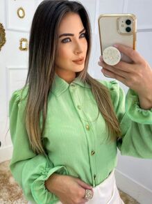 Women Blouses - 薄荷綠 - 查看 2