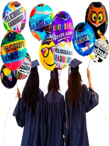 12 Globos De Graduacion 18 Pulgadas Papel Metalico Decoracion Fiesta Birrete Festajar Evento Escuela Escolar Felicitar Universidad Arreglo Apto para Helio Autosellable Fin de año