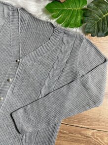 Plus Size Cardigans - สีเทาอ่อน - ดู 3