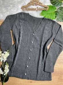 Plus Size Cardigans - Màu xám đen - Xem 1