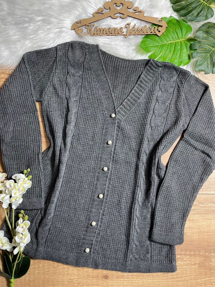 Plus Size Cardigans - Màu xám đen - Xem 1