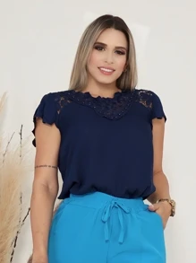 Blusa feminina bata soltinha com renda babado na manga