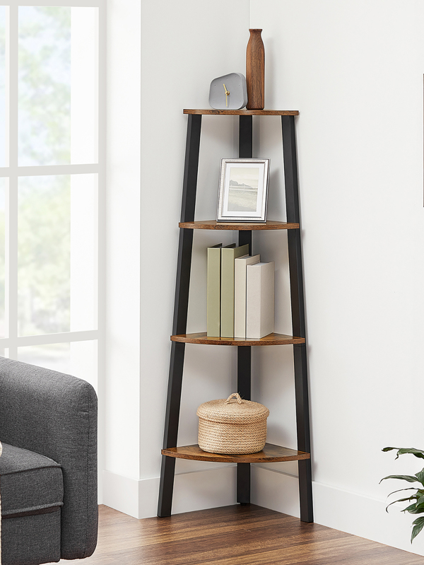 VASAGLE Corner Shelf Stand, 4Tier Corner Bookshelf, Industrial Corner