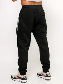 R&S Calça moletom masculina /Bolsos com ziper /Cintura elástica/Com veludo e grosso - Preto - Visão 2