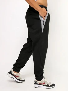 R&S Calça moletom masculina /Bolsos com ziper /Cintura elástica/Com veludo e grosso - Preto - Visão 6