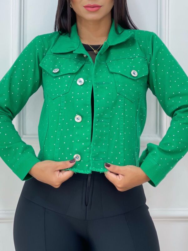 Jaqueta cropped strass verde