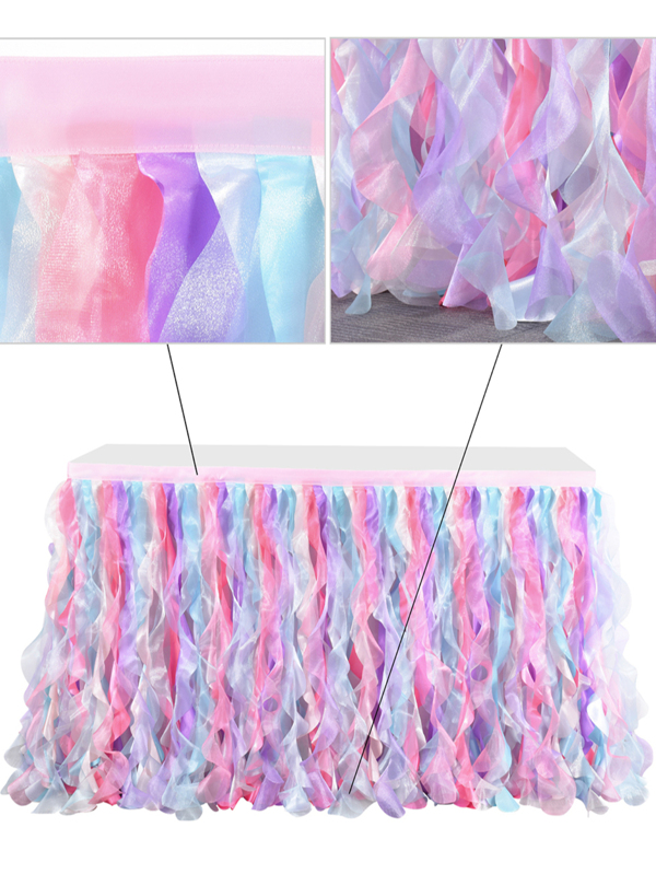 Pink Tulle Table Skirt Curly Willow Tutu Tablecloth 6FT Ruffle Table