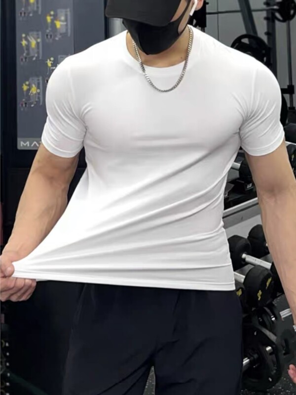 Camiseta Masculina Lisa Manga Curta Com Elastano Malha Visco Lycra