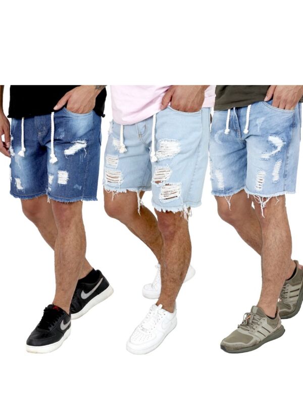 MYSELF JEANS KIT 3 BERMUDAS JEANSMASCULINA RASGADA DESTROEYD.