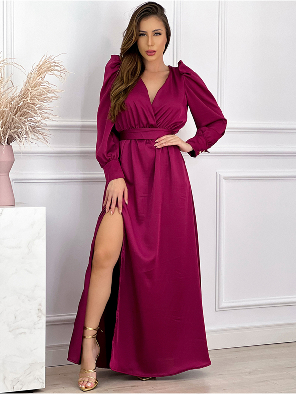 Vestido Longo Madrinha Casamento / Formatura Manga Longa Bufante Com Fenda