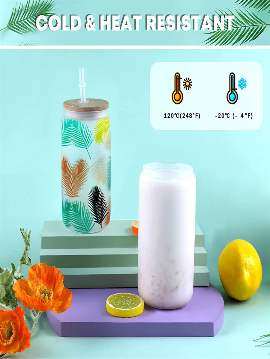 Htvront sublimation glass blanks with bamboo lid 16oz frosted