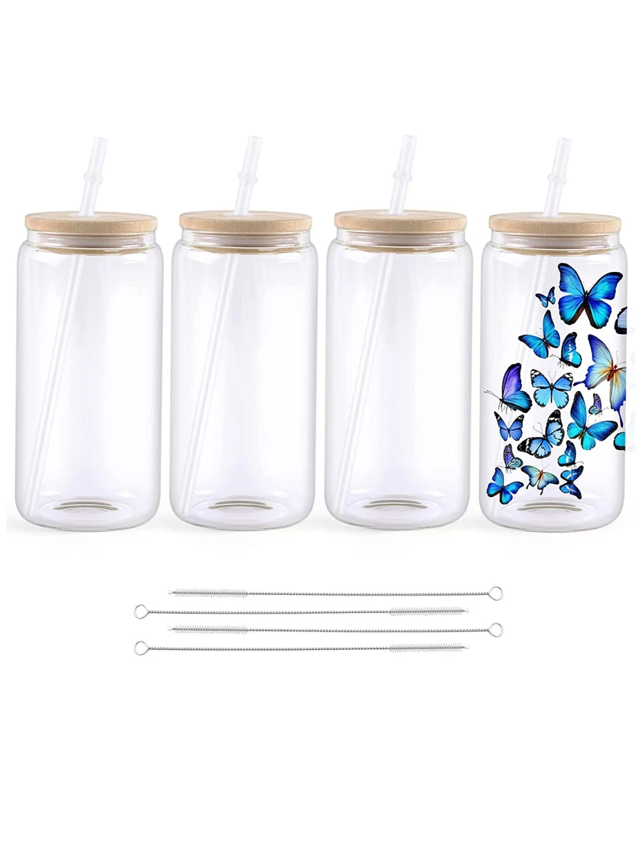 Htvront sublimation glass blanks with bamboo lid 16oz clear