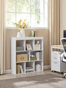 Bookcase, Bookshelf, Freestanding Storage Unit, 8 Open Compartments, Used Horizontally, Vertically, Upside Down, 11 X 35.4 X 39.4 Inches, For Living Room, Study, Office, Rustic Brown, White - White - View 1