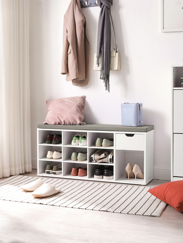 VASAGLE Storage Bench, Entryway Bench with Cushion, Drawer and Open