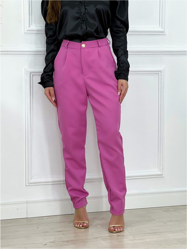 Calça Feminina de Alfaiataria Elegante Cintura Alta e Bolso Faca