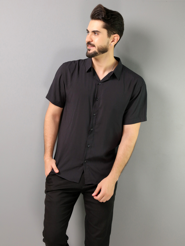 Camisa Social Masculina Manga Curta Slim Fit