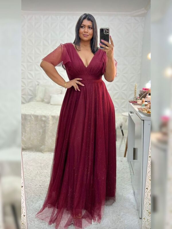 VESTIDO DE FESTA CASAMENTO MADRINHA TULE COM BRILHO