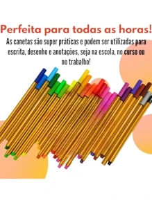 310- Canetas Linha Ponta Fina Tipo Stabilo 0,4mm Fine Line AMARELO PASTEL CINZA COLORIDO Marker Material Escolar Presente Aniversário Cor aleatoria de 72cores - Multicolorido - Visão 5
