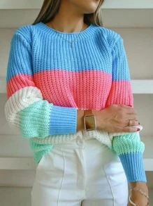 Modas Blusa tricô feminina manga longa listrado