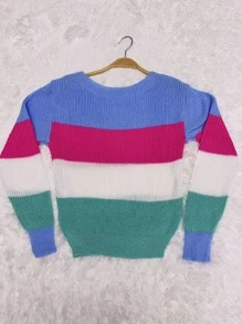 Modas Blusa tricô feminina manga longa listrado