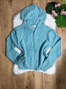 Casaco de pelúcia feminino com bolso para chapéu com zíper  2023 outono e inverno novo
