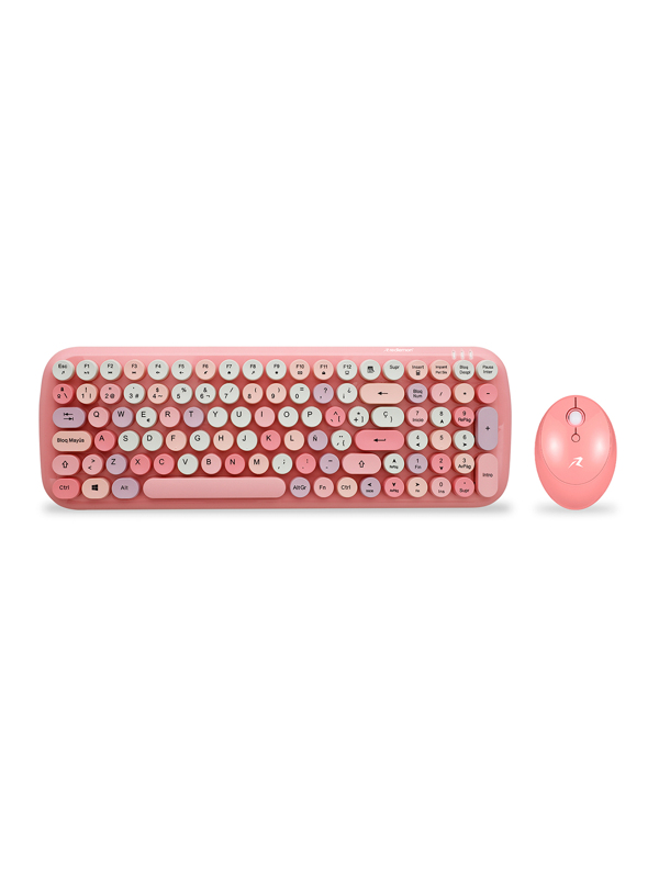Redlemon Teclado y Mouse Inalámbrico con Receptor USB y Diseño Retro Vintage de Teclas Redondas tipo Máquina de Escribir, Distribución QWERTY en Español.