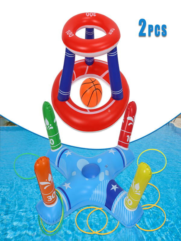 Pool Toys Games Set, Floating Basketball Hoop Inflatable Cross Ring