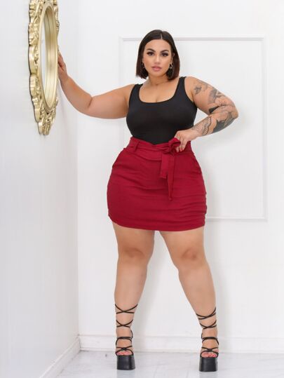 SAIA ALFAIATARIA PLUS SIZE BENGALINE CINTO DETALHE AMARRAÇÃO