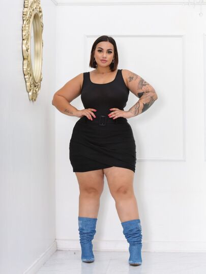 SHORT SAIA ALFAIATARIA PLUS SIZE BENGALINE CINTO FIVELA TRANSPASSADO CAMADAS