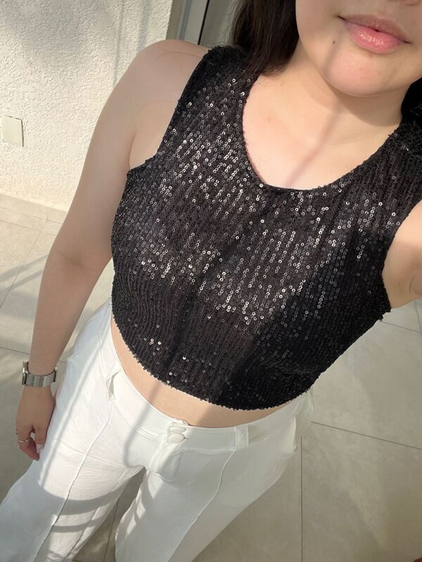 Cropped Feminino Regata Paetê