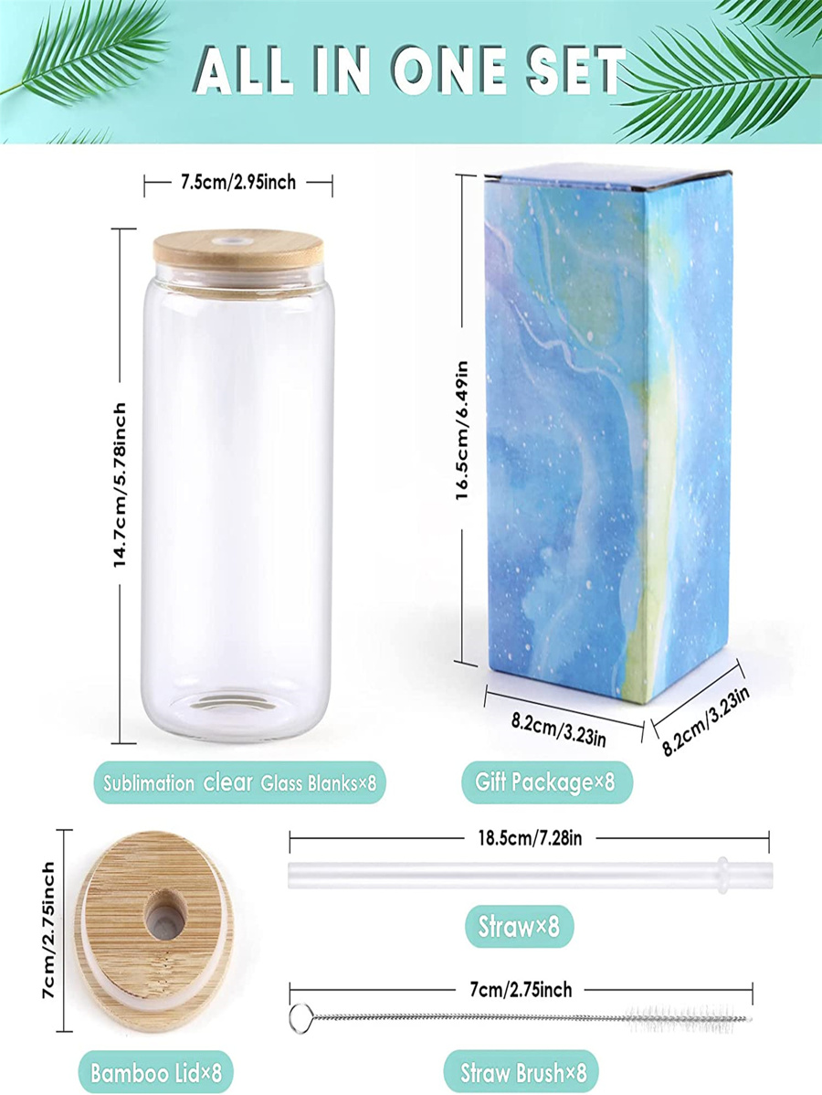 Htvront sublimation glass blanks with bamboo lid 16oz clear