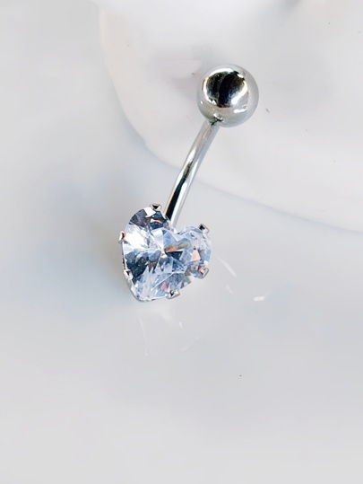 1pç Piercing de umbigo coração 6mm zircônia Aço Cirúrgico