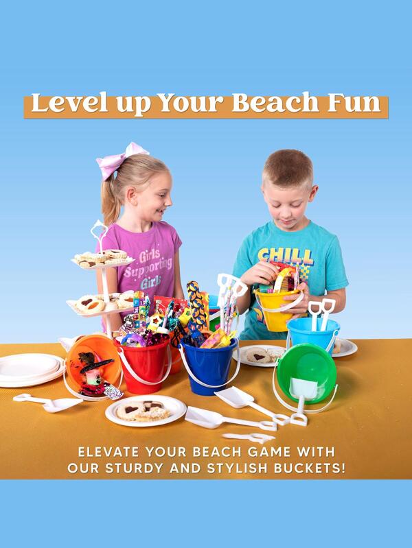 Sloosh 12 Sets Plastic Sand Buckets with Shovels for Kids Beach Pails
