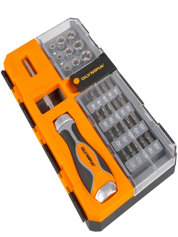 33Piece Ratcheting Screwdriver Bit & Socket Set, Multi Screwdriver comes with a Built