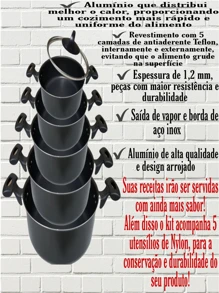 Jogo De Panelas 5 Peças Teflon Com Antiaderente + 5 Espátulas de Nylon