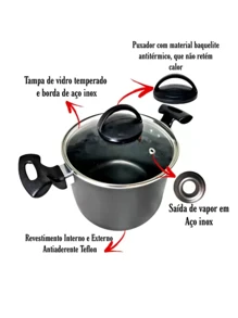 Caldeirão Panela 26cm Grande Antiaderente Com Tampa De Vidro