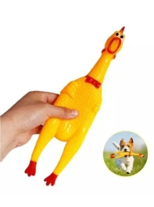 LINDO JUGUETE DE GOMA CON FORMA DE POLLO QUE CONTIENE DENTRO UN SILBATO CHILLON.