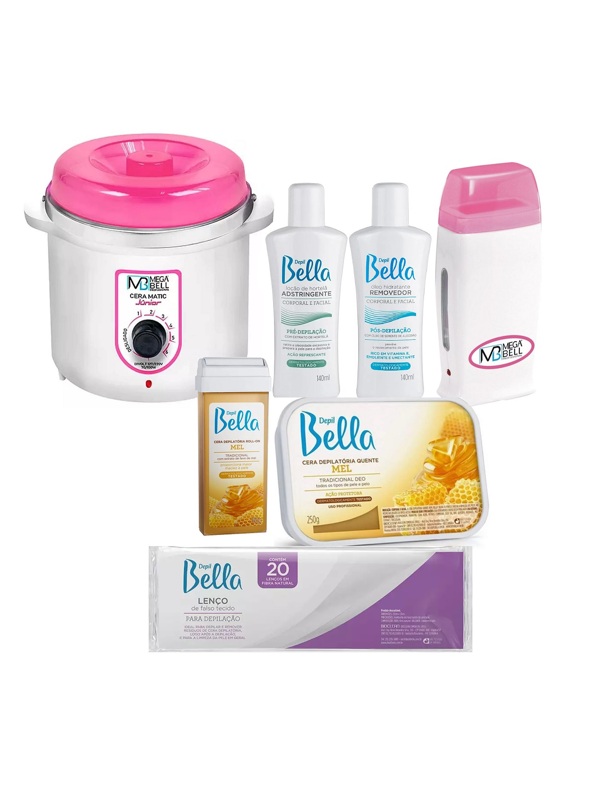 Kit Para Depilação Mega Bell Com Cera Quente Depil Bella Rolon E Termocera 400g