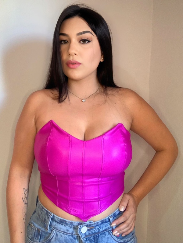 Cropped Corselet Feminino Tomara que caia Cirre Couro Fake