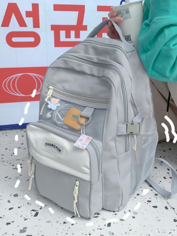 Baila Morena Mochila escolar multifuncional tecido múltiplas divisórias alça ajustável broche de alfinete desenho