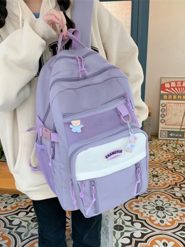 Baila Morena Mochila escolar multifuncional tecido múltiplas divisórias alça ajustável broche de alfinete desenho