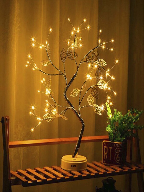 Lampara Con  Diseño De Arbol Bonsai Con Hojas Otoño 108 Luces Led