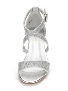 Women's Ankle Strap Low Wedge Sandals - Silver - View 3