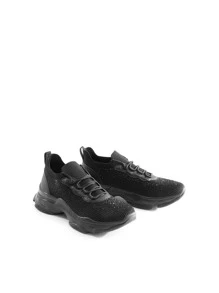 Women's Fashion Sneakers, Lightweight Arch Support Walking Shoes, Slip Resistant Beathable Knitted Workout Sport Work Casual Tennis Platform Chunky Shoes - 黑色 - 查看 2