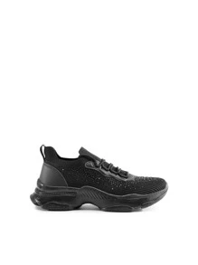 Women's Fashion Sneakers, Lightweight Arch Support Walking Shoes, Slip Resistant Beathable Knitted Workout Sport Work Casual Tennis Platform Chunky Shoes - 黑色 - 查看 3
