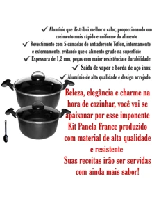 Kit Panelas Panela France Tamanho Grande Nº22 E Nº24 Antiaderente + 1 Espátula de Nylon